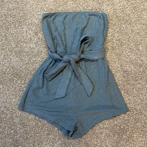 Never worn dusty blue waffle knot self belted romper